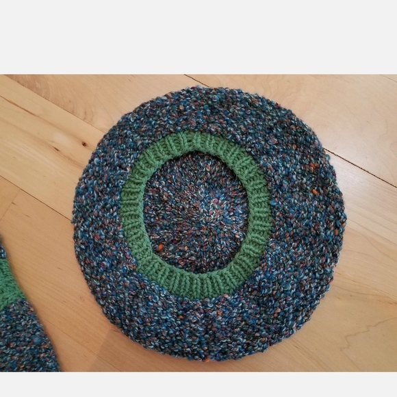 Vintage Hand Knit Sweater-Sage Green Two Tone-Sweater, Leggings & French Hat Set - Picture 9 of 14